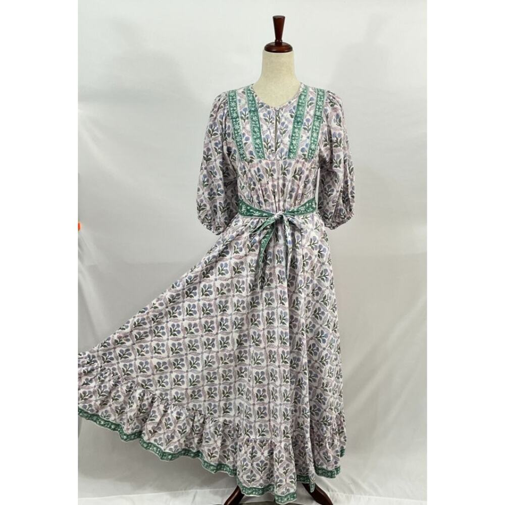 MAREA by Liz Joy Sz 1 S House Dress Floral Block Print Puff Sleeve Maxi Cotton